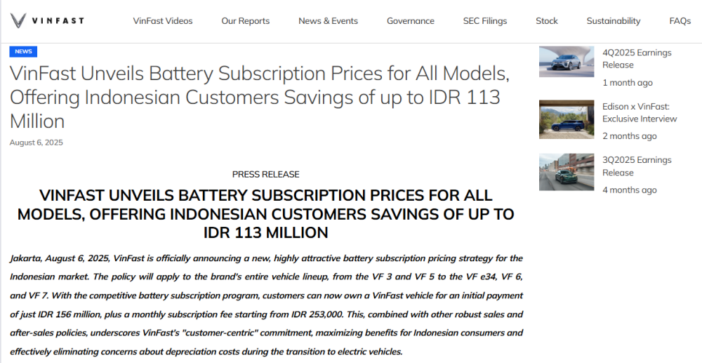 VinFast Battery Subscription
